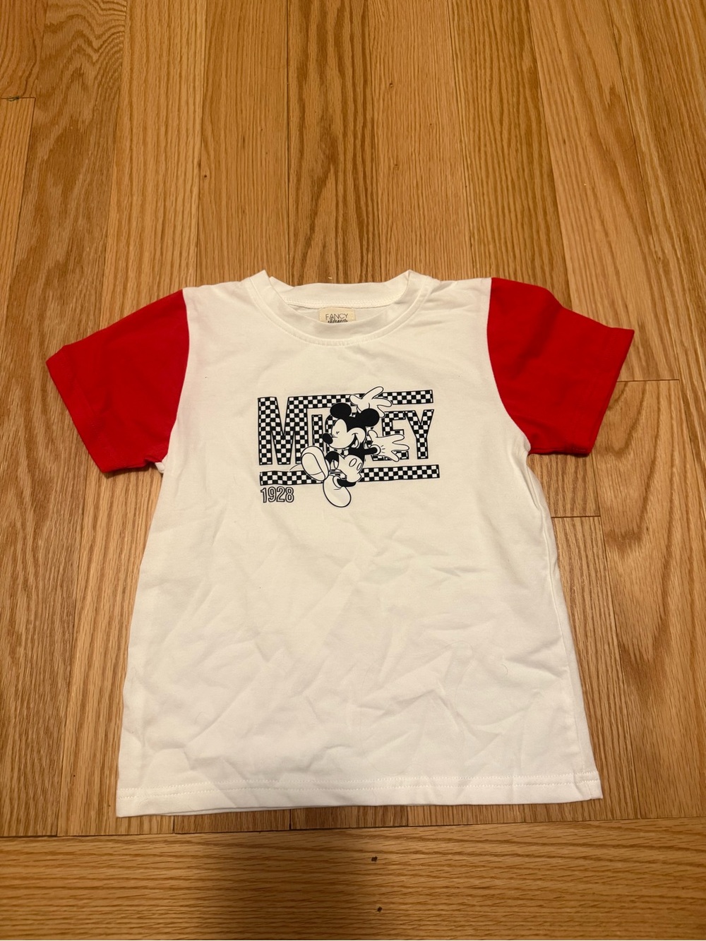 Disney White Tee with Red Raglan Sleeves and Mickey Print